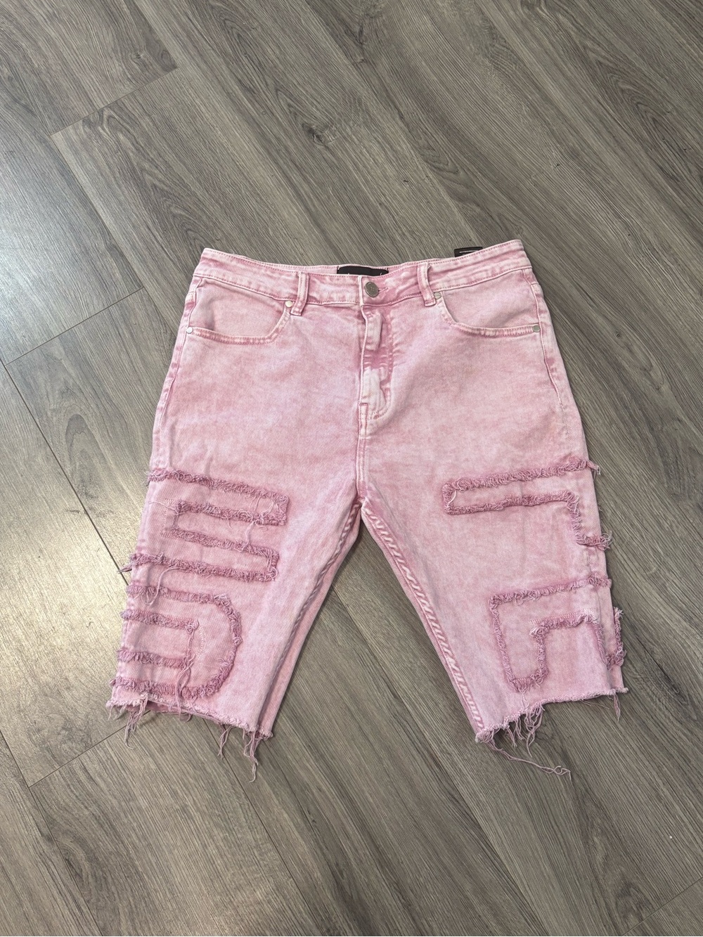 Pink Distressed Denim homme + femme Jean Shorts